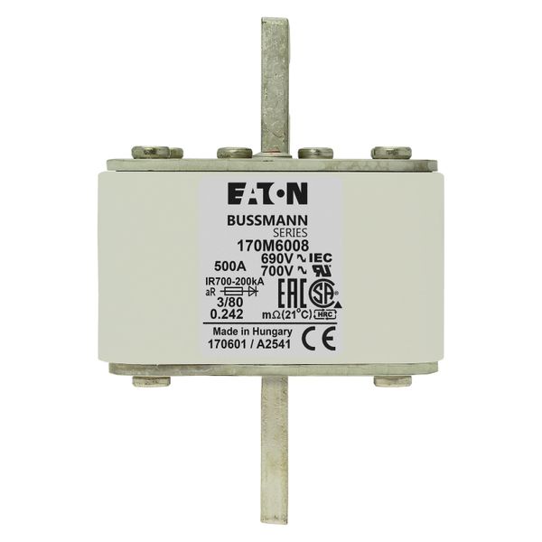 Fuse-link, high speed, 500 A, AC 690 V, DIN 3, 76 x 76 x 109 mm, aR, DIN, IEC, single indicator image 9