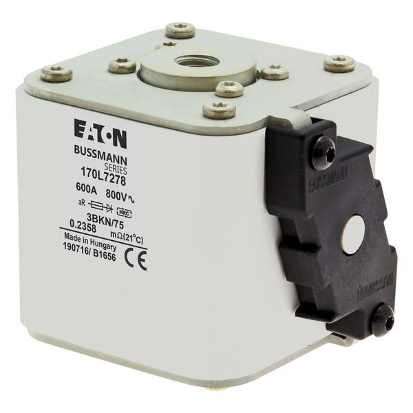 Fuse-link, high speed, 600 A, AC 800 V, Size 3, 76 x 92 x 75 mm, aR, IEC, single indicator image 5