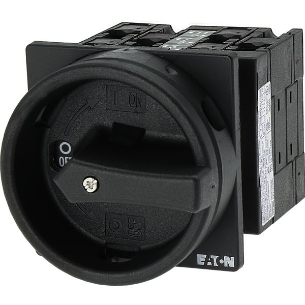 Main switch, T3, 32 A, flush mounting, 3 contact unit(s), 3 pole, 2 N/O, 1 N/C, STOP function, With black rotary handle and locking ring, Lockable in image 11