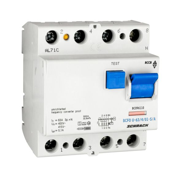 Residual current circuit breaker 63A,4-p,100mA,type A,S, FU image 1