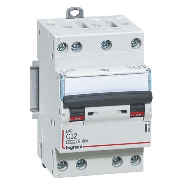 Circuit breaker DX³4500 6kA high inlet and low outlet via screw terminal - four-pole 400V~ 32A curve C - 3 modules image 1