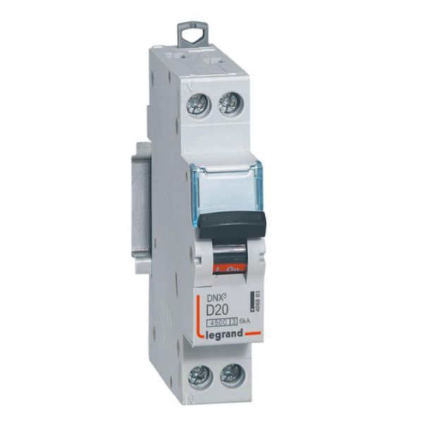 Phase+Neutral circuit breaker DNX³4500 6kA inlet and outlet screw terminal - 1P+N 230V~ 20A curve D - 1 module image 1