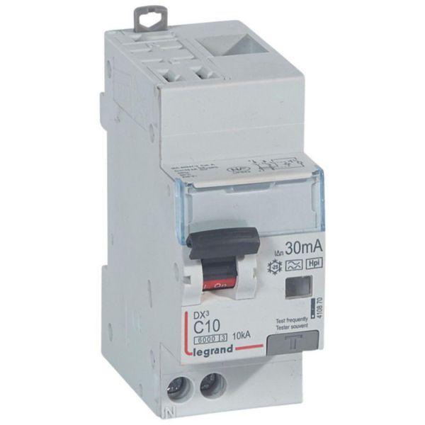 Monoblock differential circuit breaker DX³6000 10kA automatic high inlet low outlet screw U+N 230V~ - 10A - typeF 30mA image 1