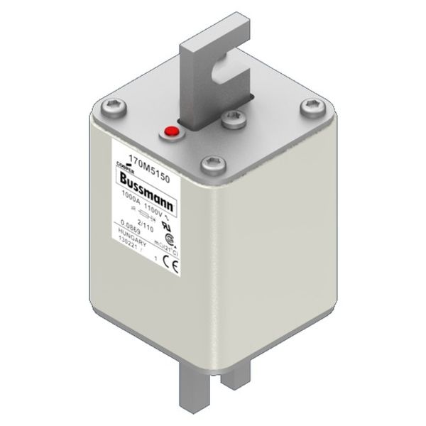 Fuse-link, high speed, 1000 A, AC 1100 V, size 2, 61 x 75 x 138 mm, aR, DIN, IEC, single indicator image 2