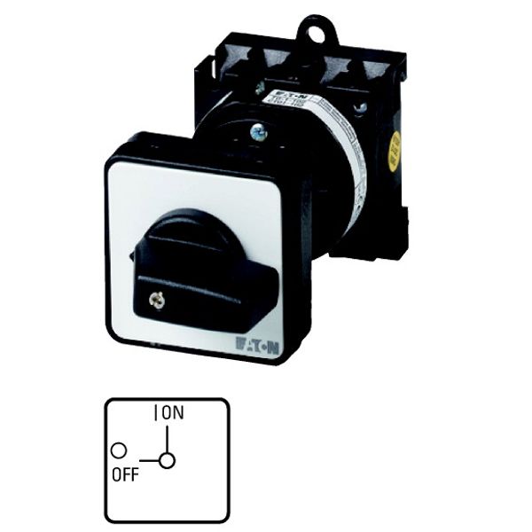 On-Off switch, T3, 32 A, rear mounting, 1 contact unit(s), 2 pole, with black thumb grip and front plate image 1