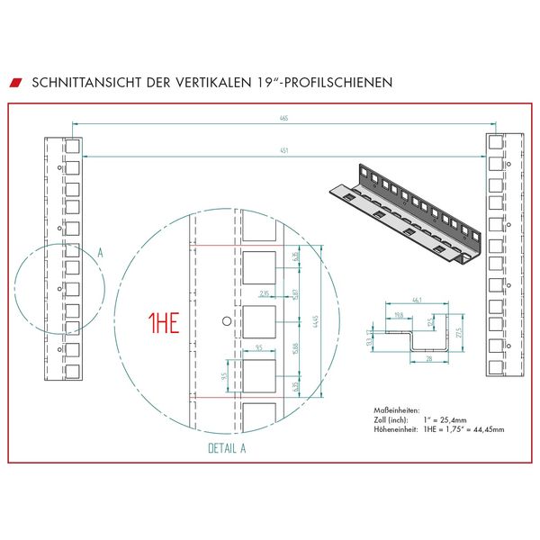 19" Profile rail 18U for DS-, DSZ-, DSI- and DW-enclosures image 3