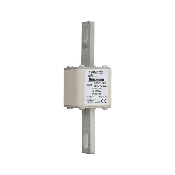 Fuse-link, high speed, 500 A, AC 690 V, compact size 1, 45 x 45 x 148 mm, aR, IEC, UL image 4