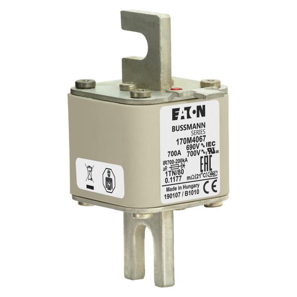 Fuse-link, high speed, 700 A, AC 690 V, DIN 1, 53 x 66 x 108 mm, aR, DIN, IEC, single indicator image 18