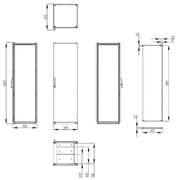 Modular enclosure 1 door IP55 H=2000 W=600 D=600 mm image 2