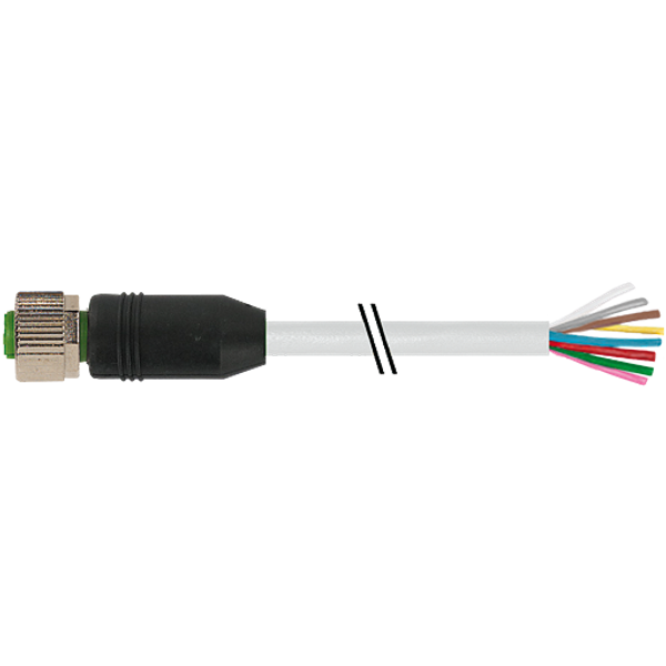 M12 female 0° A-cod. with cable PUR 2x1.5 gy UL/CSA+drag ch. 7.5m image 1