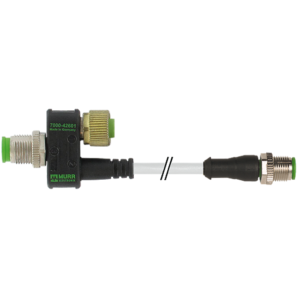 T-coupler M12 male/M12 male+cable+M12 fem. PUR 3x0.34 gy 0,15m image 1