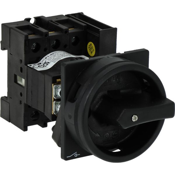 Main switch, P1, 40 A, rear mounting, 3 pole, 1 N/O, 1 N/C, STOP function, With black rotary handle and locking ring, Lockable in the 0 (Off) position image 2