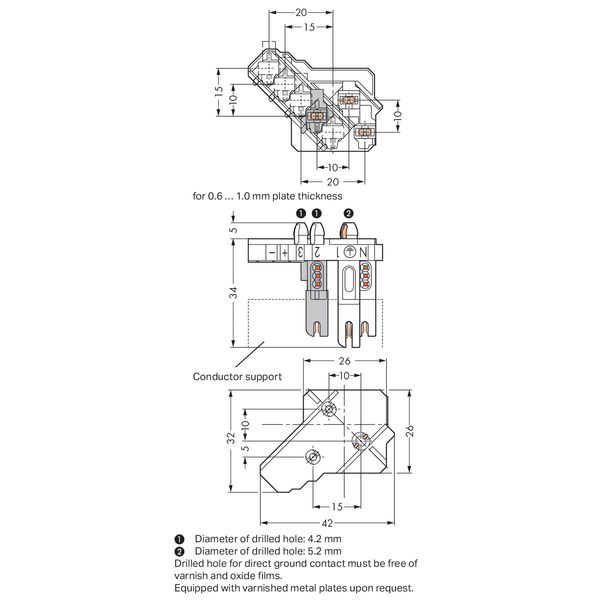 Female connector with direct ground contact with snap-in mounting feet image 4