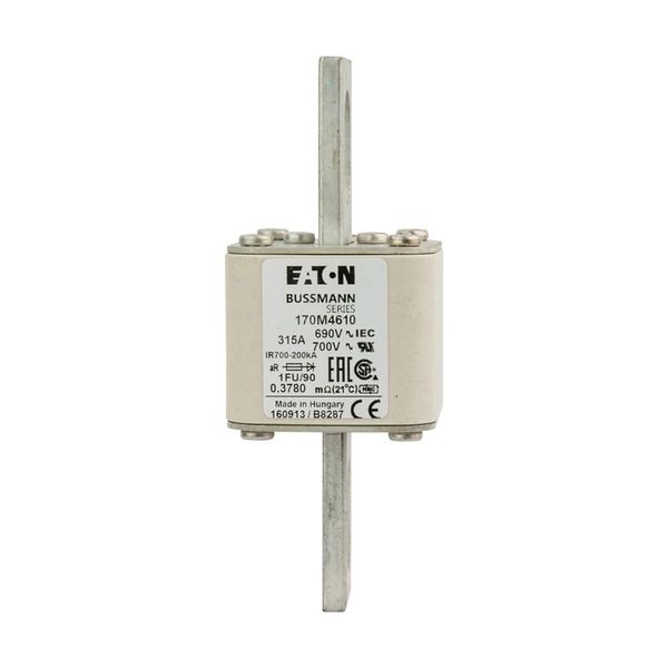 Fuse-link, high speed, 315 A, AC 690 V, size 1, 53 x 69 x 136 mm, aR, IEC, UL, no indicator, 90 mm centers image 4