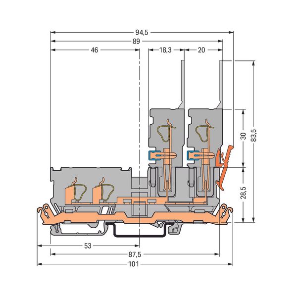 2-conductor/2-pin carrier terminal block with shield contact for DIN-r image 3