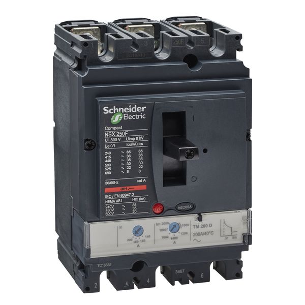 circuit breaker ComPact NSX250F, 36 kA at 415 VAC, TMD trip unit 200 A, 3 poles 3d image 2