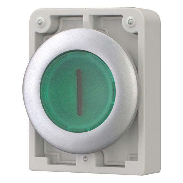 Illuminated pushbutton actuator, RMQ-Titan, Flat, maintained, green, inscribed, Metal bezel image 3