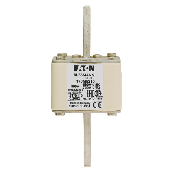 Fuse-link, high speed, 500 A, AC 690 V, DIN 2, 61 x 75 x 138 mm, aR, DIN, IEC, single indicator image 16