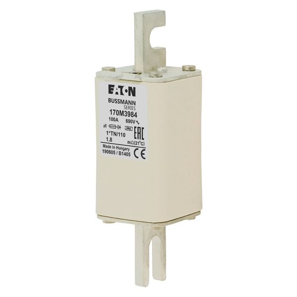 Fuse-link, high speed, 100 A, AC 1000 V, compact DIN 1, 43 x 61 x 138 mm, aR, DIN, IEC, type T indicator image 4