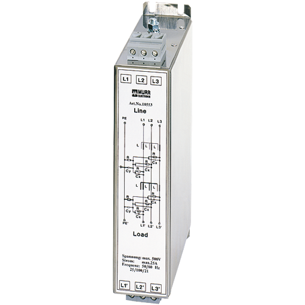 MEF EMC-FILTER 3-PHASE 2-STAGE I:8A U:3x500 VAC book-style image 1