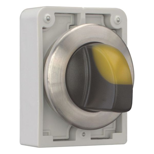 Illuminated selector switch actuator, RMQ-Titan, with thumb-grip, momentary, 3 positions, yellow, Front ring stainless steel image 7