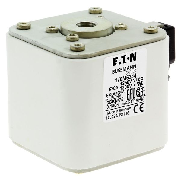 Fuse-link, high speed, 630 A, AC 1250 V, size 3, 76 x 92 x 76 mm, aR, IEC, UL, type K indicator, flush end, M12 image 11