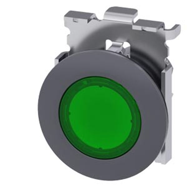 Illuminated pushbutton, 30 mm, round, Metal, matte, green, front ring for flush installation, latching, Push-to-release  3SU1061-0JA40-0AA0-Z Y10 image 2