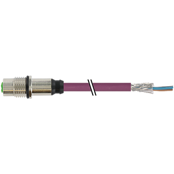 M12 female recept. A-cod. rear PUR AWG24+22 shielded vt +drag ch. 5m image 1