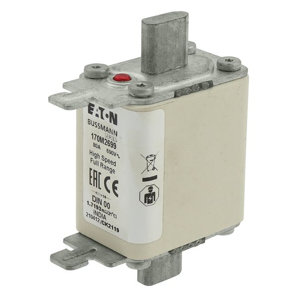 Fuse-link, high speed, 80 A, AC 690 V, DIN 00, 30 x 60 x 79 mm, gR, DIN, IEC, single indicator image 20