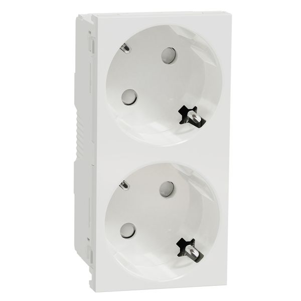 2 Socket-outlet, New Unica, mechanism, 2P, 16A, Schuko, with shutter, screwless terminals, glossy, untreated, white image 1