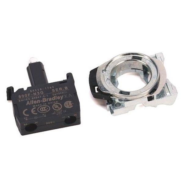 Allen-Bradley, 800F-PN3RX10, Integrated LED, Plastic Latch Mount, 24V AC/DC, Red LED, 1 N.O. Contact(s), 0 N.C. Contact(s), Standard image 1