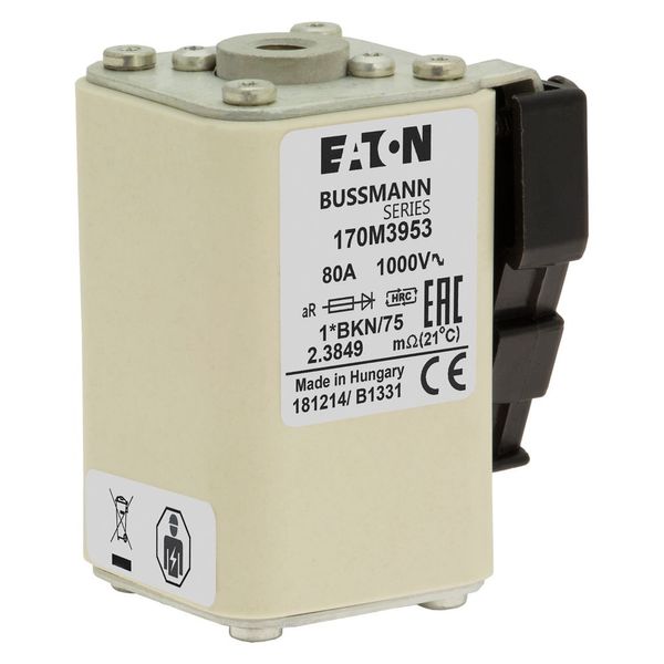 Fuse-link, high speed, 80 A, AC 1000 V, compact size 1, 43 x 61 x 74 mm, aR, IEC, UL, single indicator image 17