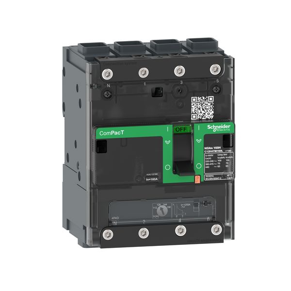 Circuit breaker, ComPacT NSXm 160H, 70kA/415VAC, 4 poles 4D (neutral fully protected), TMD trip unit 125A, EverLink lugs image 3