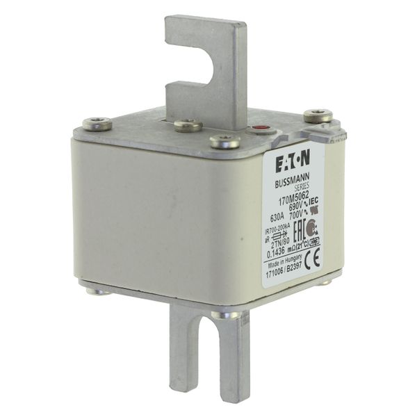 Fuse-link, high speed, 630 A, AC 690 V, DIN 2, 61 x 75 x 108 mm, aR, DIN, IEC, single indicator image 10