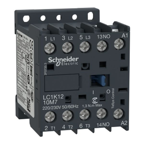 TeSys K contactor, 3P, AC-3 440V 12 A, 1NO aux., 220...230V AC coil,screw clamp terminals image 2