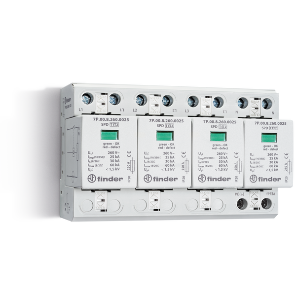 SPD type 1+2, 3 phase/4 varistors+1 spark-gap/275V Max./remote signal. (7P.05.8.275.1012) image 2