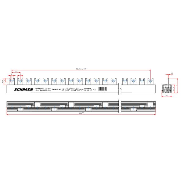 C-Busbar 4-pole, L1/L2/L3/N, 16mmý, 1m image 3