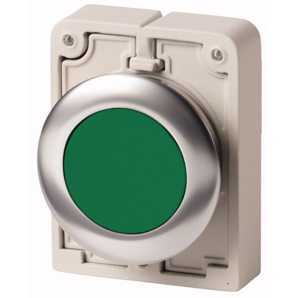 Pushbutton, RMQ-Titan, flat, maintained, green, blank, Front ring stainless steel image 1