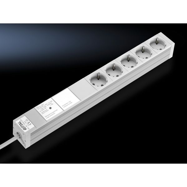 DK Socket strip, CEE 7/3 (type F), 5-way, 250 V, 16 A, LHD: 482,6x44x44 mm image 1