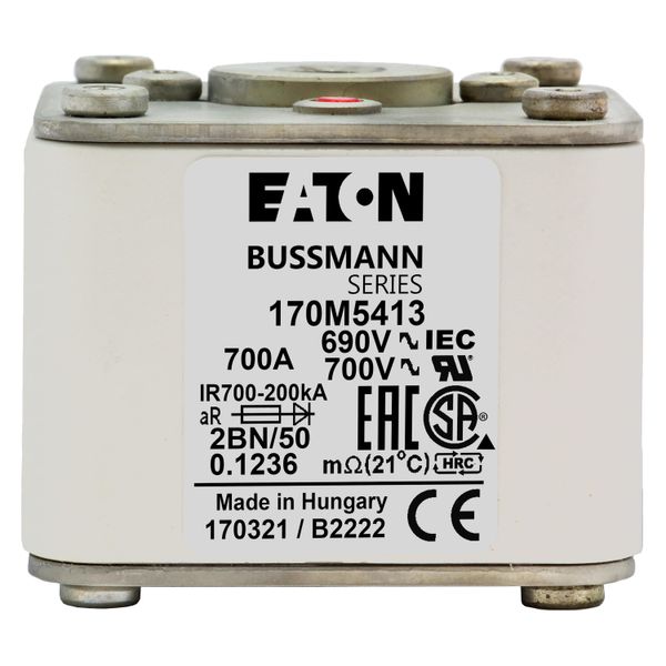 Fuse-link, high speed, 700 A, AC 690 V, size 2, 61 x 77 x 51 mm, aR, IEC, UL, single indicator image 22