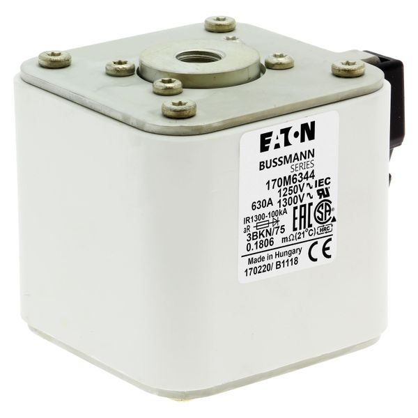 Fuse-link, high speed, 630 A, AC 1250 V, size 3, 76 x 92 x 76 mm, aR, IEC, UL, type K indicator, flush end, M12 image 12