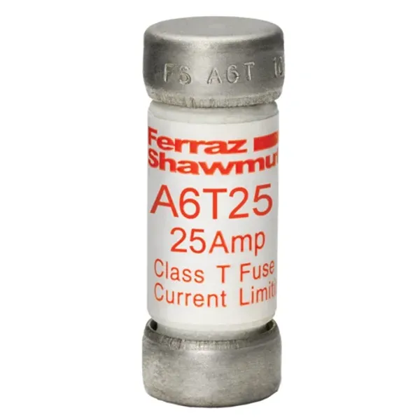 Fuse A6T - Class T - Fast-Acting 600VAC 300VDC 25A Ferrule image 1