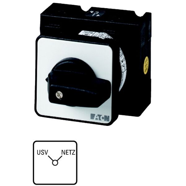 Changeoverswitches, T3, 32 A, centre mounting, 2 contact unit(s), Contacts: 4, 90 °, maintained, Without 0 (Off) position, USV-NETZ, Design number 155 image 1