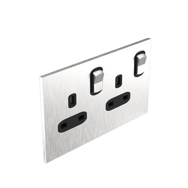 Art d'Arnould - 2 gang BS socket outlet 13 A-250V double pole switched Epure - Brushed Steel image 1