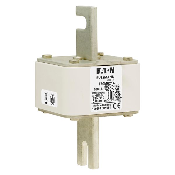 Fuse-link, high speed, 1000 A, AC 690 V, DIN 3, 76 x 90 x 139 mm, aR, DIN, IEC, type T indicator image 12