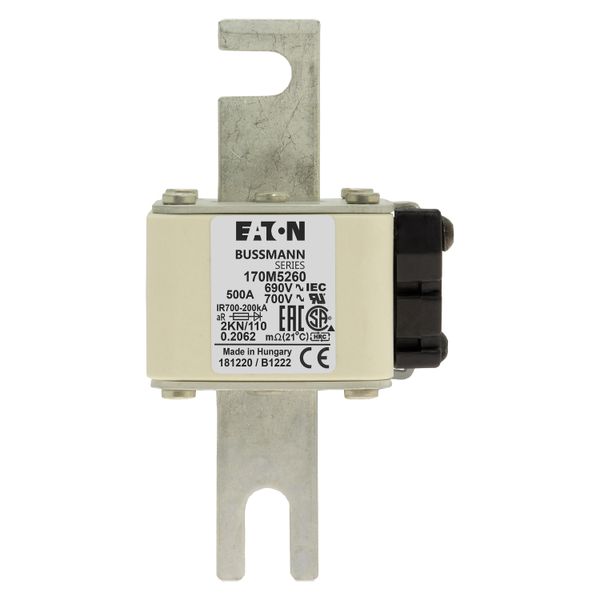 Fuse-link, high speed, 500 A, AC 690 V, DIN 2, 61 x 77 x 138 mm, aR, DIN, IEC, single indicator image 6