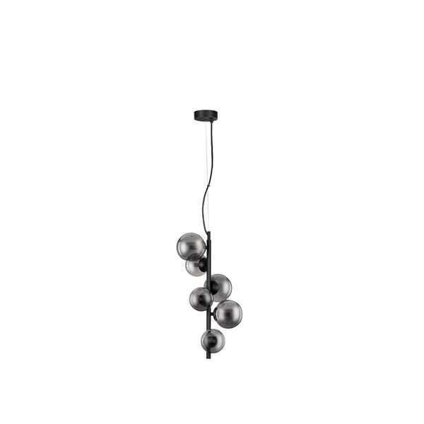 Matt Black Metal   & Smoky Glass  LED G9 6x5 Watt 230 Volt  IP20 Bulb Excluded  L: 28 W: 23.2 H: 120 cm BOTH HANGING   SYSTEM INCLUDED Adjustable height image 1