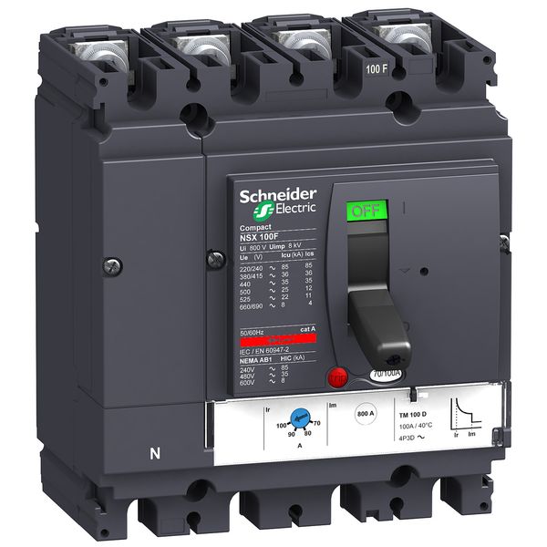 circuit breaker ComPact NSX100F, 36 kA at 415 VAC, TMD trip unit 25 A, 4 poles 4d image 1