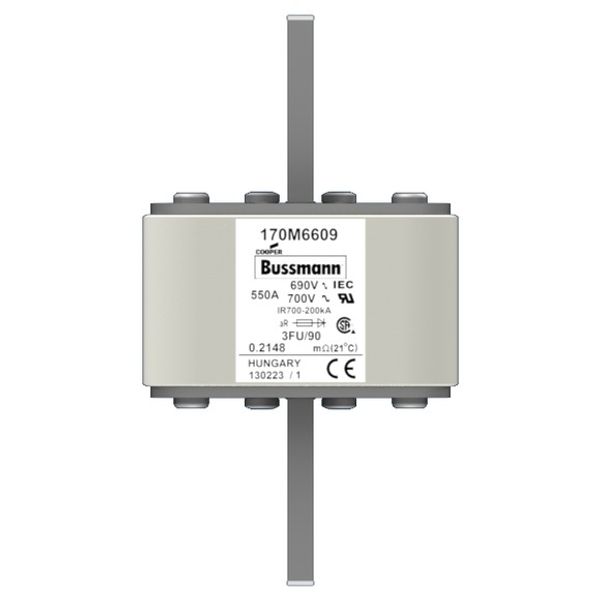 Fuse-link, high speed, 550 A, AC 690 V, size 3, 76 x 92 x 135 mm, aR, IEC, UL image 3