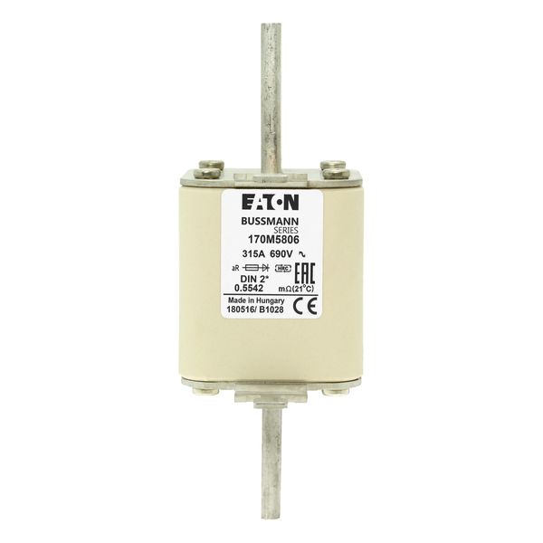 Fuse-link, high speed, 315 A, AC 690 V, compact DIN 2, 55 x 71 x 150 mm, aR, DIN, IEC, single indicator image 6